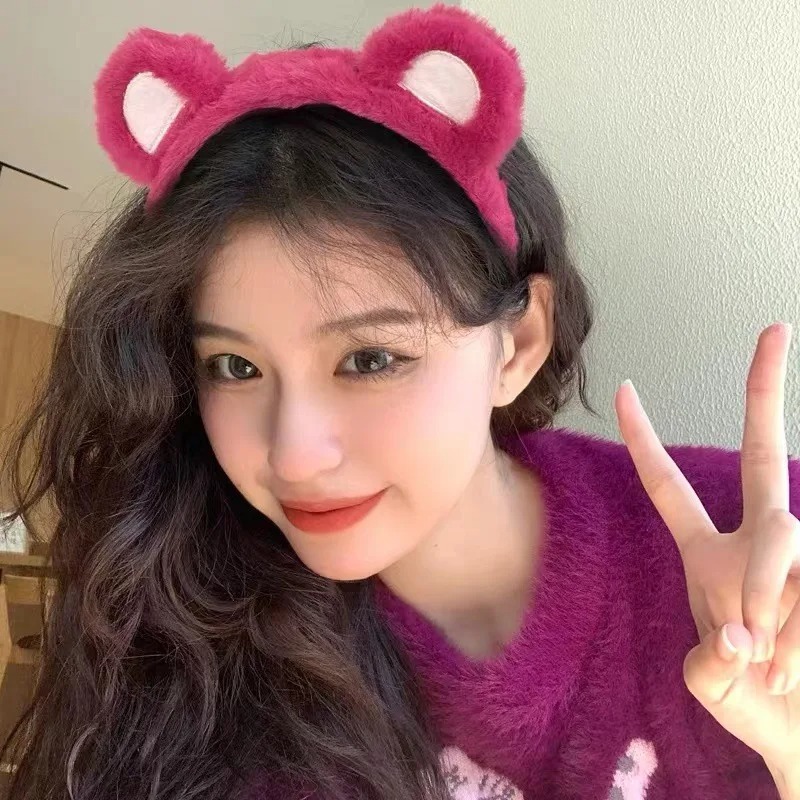1-5PCS Cute Strawberry Bear Pl - Winter Headband Fleece 评论和价格