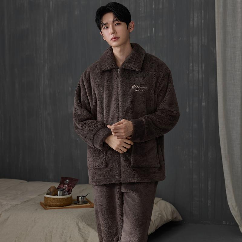 Thicken Men Pajamas Set Winter - Flannel Shirt Lined 评论和价格
